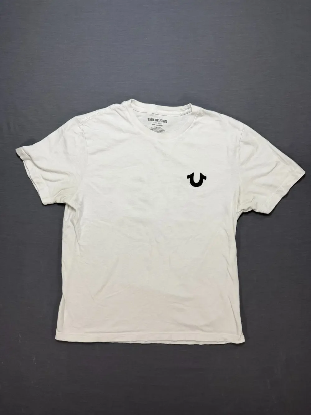 True Religion Men's Medium White Buddha Guitar Back Graphic T-Shirt 106224